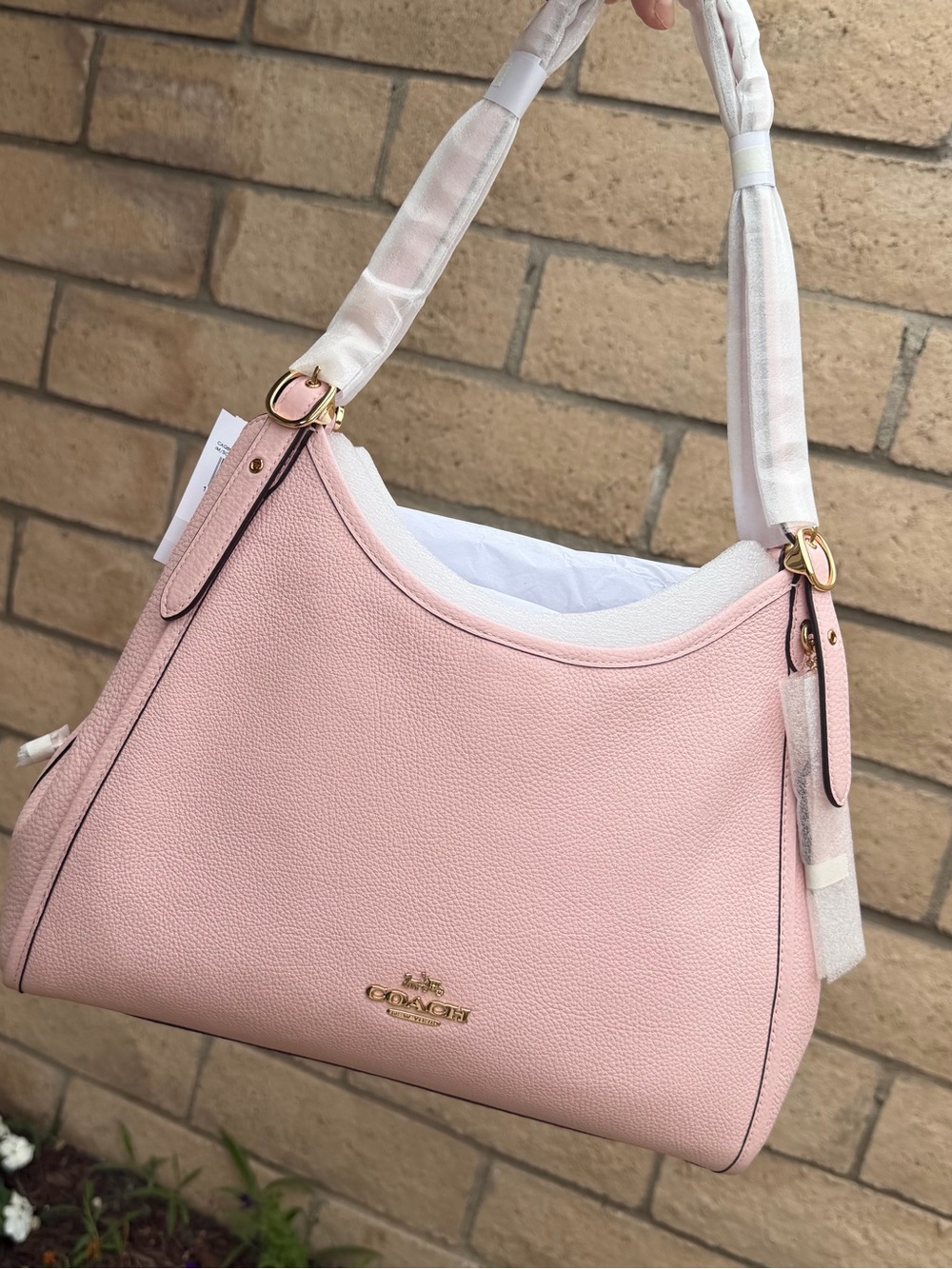 Coach Erin Pebbled Leather Shoulder Bag in Light Pink with Gold Hardware